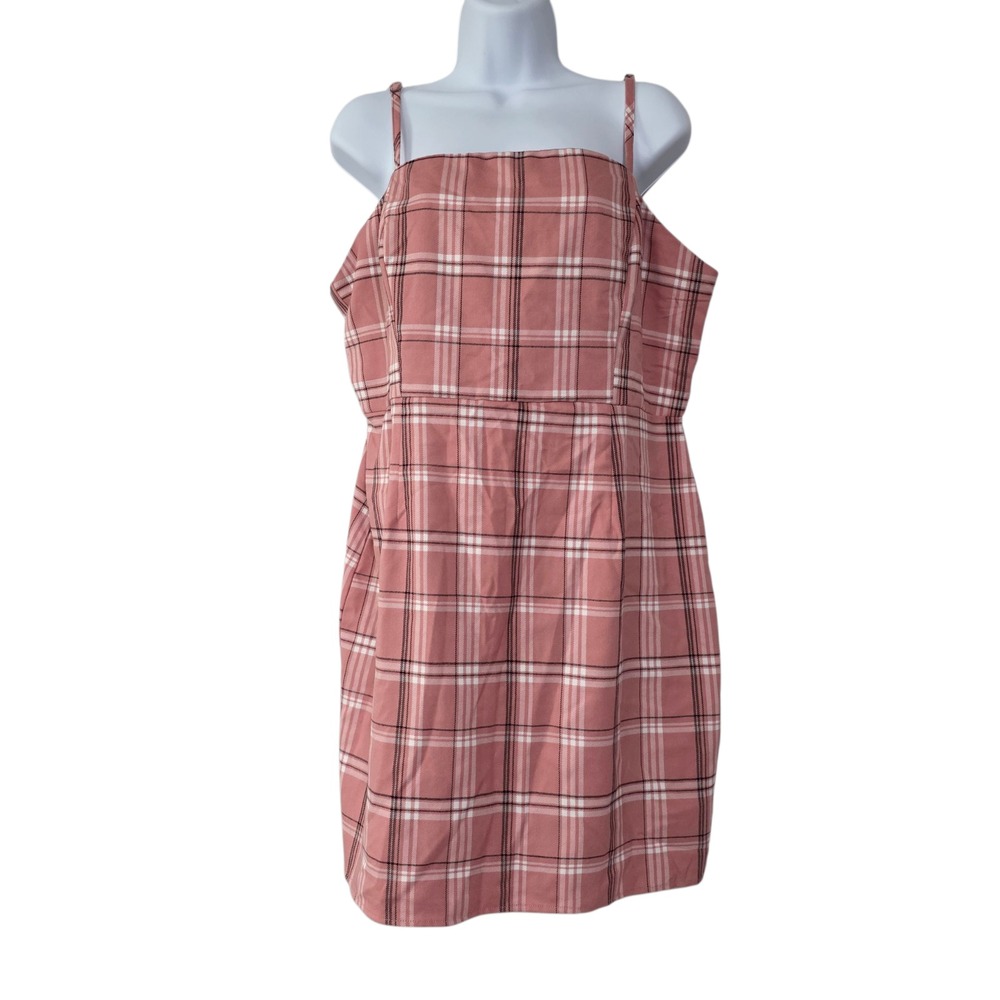 Forever 21 Womens Mini Short Dress Pink 1X Plaid Spaghetti Strap Tweed Sundress